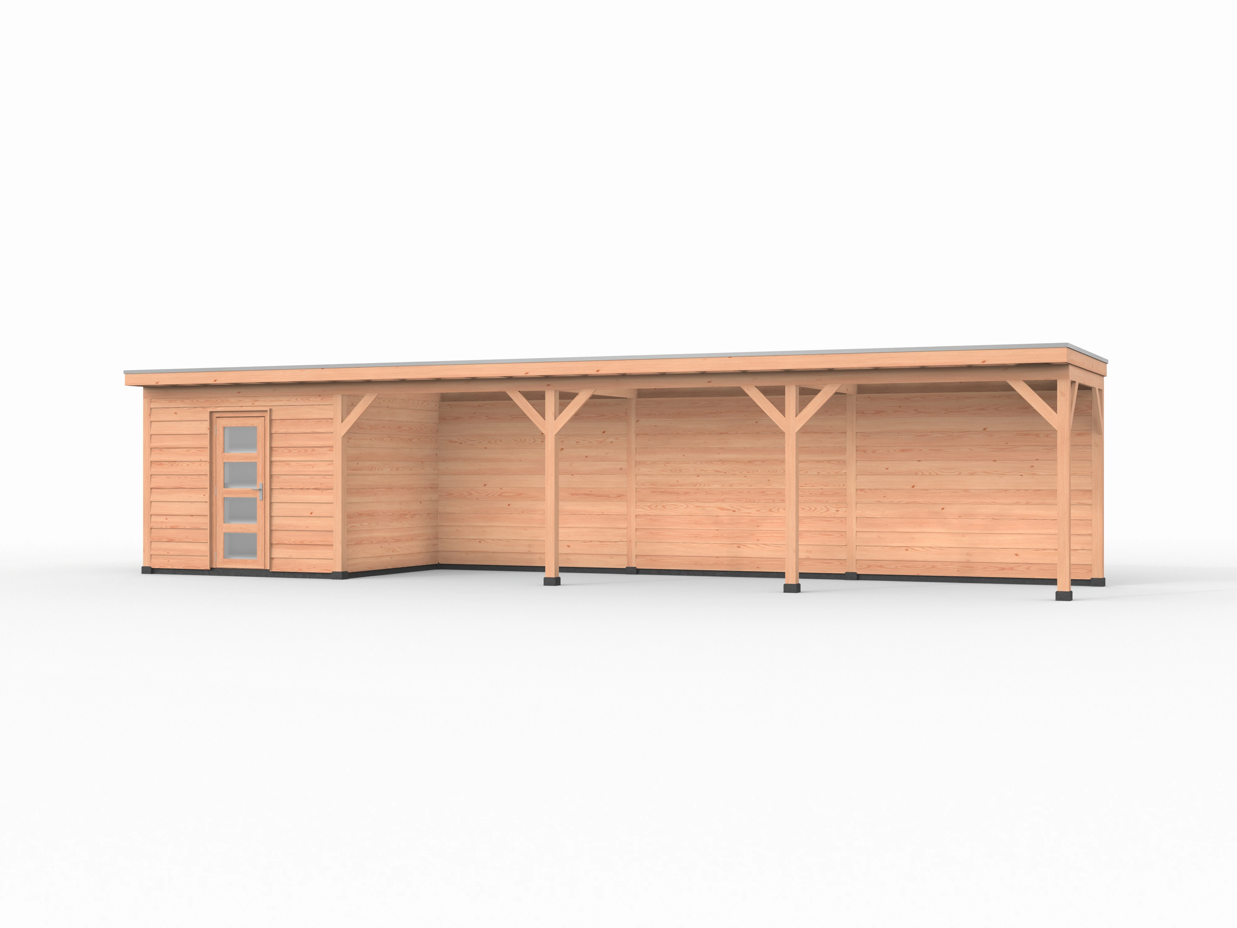 Douglas overkapping, 1200 x 250, met schuur en achterwand, Westwood Comfort - Afbeelding 1